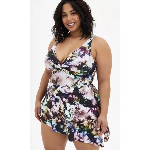 torrid Other - TORRID Wireless Short Asymmetrical Twist Front Swim Dress Dark Tiger Dye - 2X